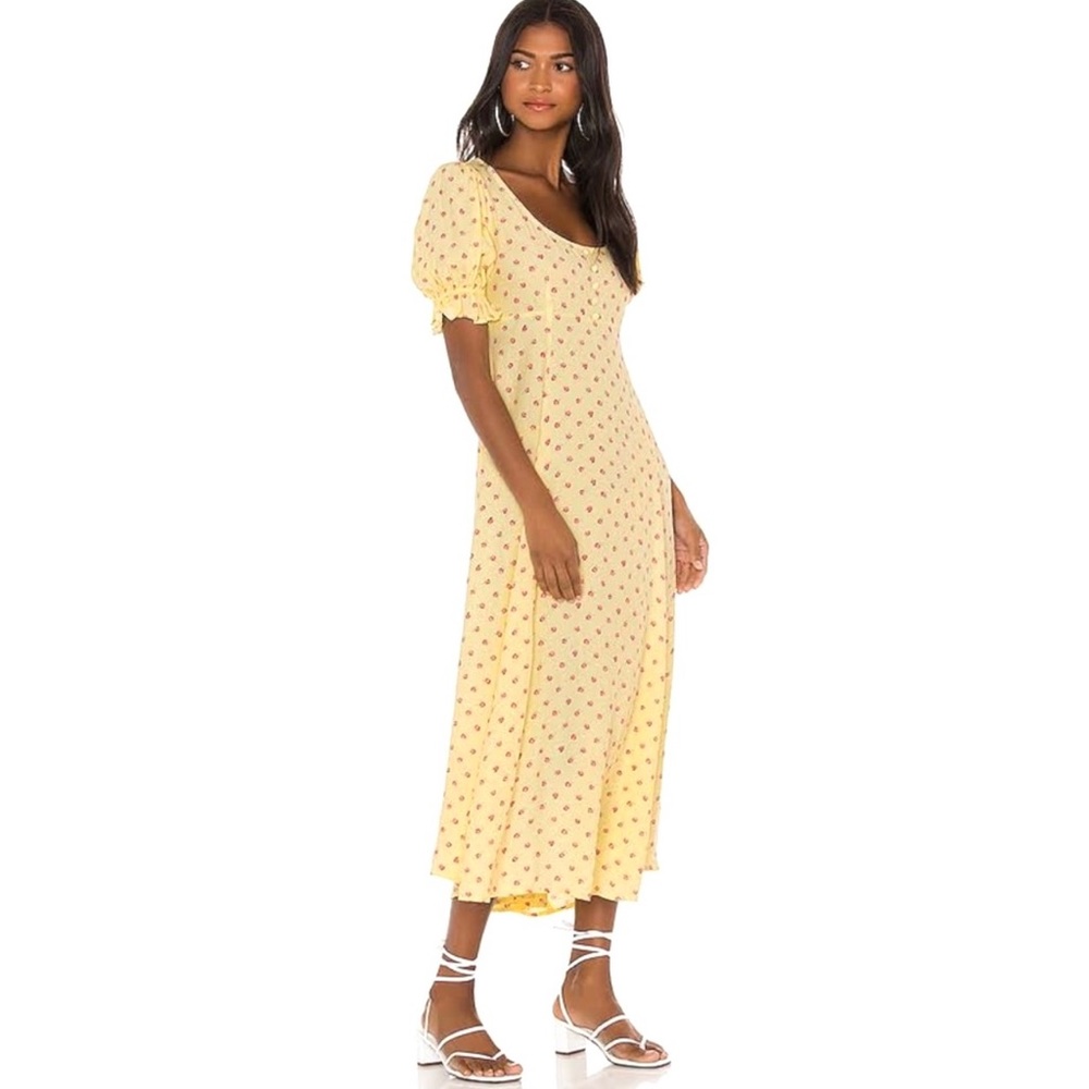 New Faithful The Brand Linnie Marigold Cottage Core Floral Midi Dress